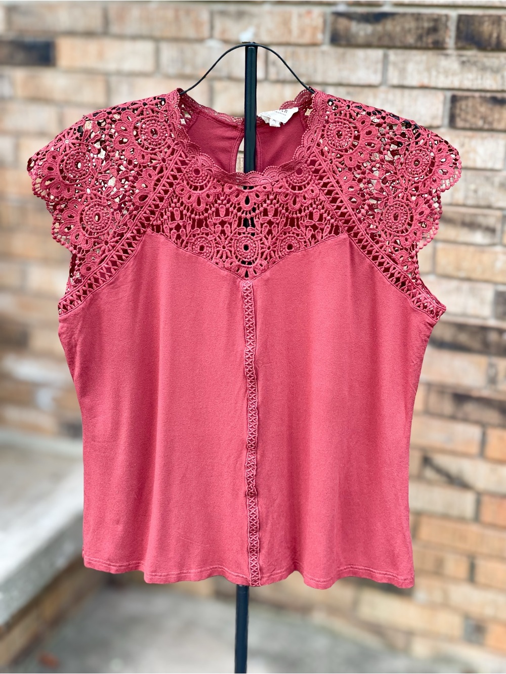 Perch by Blu Pepper 2XL Crochet Lace Rust Short Sleeve Top